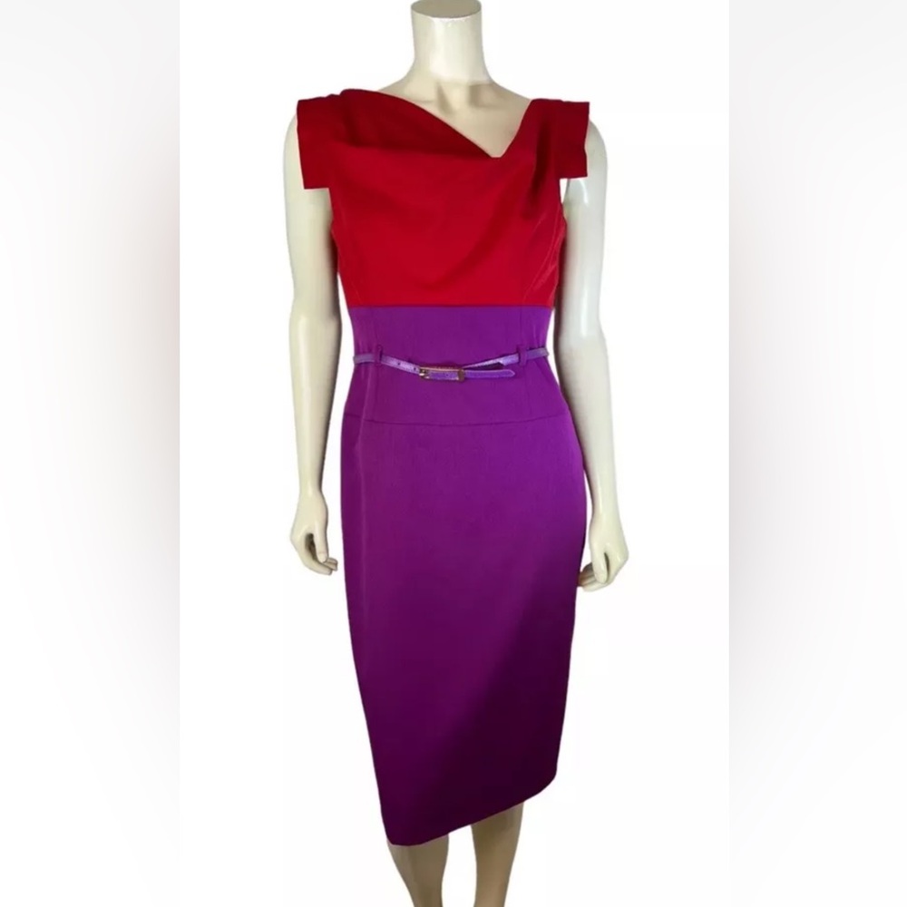 NWT Black Halo Jackie O in Sangria Iris Two Tone Colorblock Sheath Dress 10